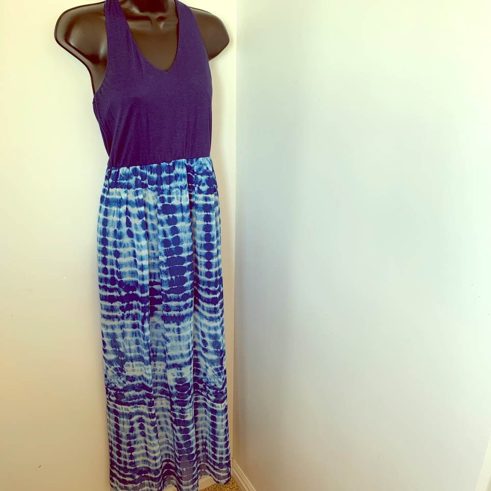 LILY ROSE blue tie dye halter maxi dress size m
